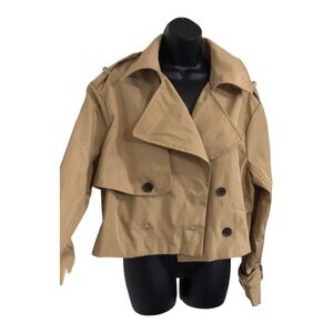 Stoosh tan cropped classic rain proof trench coat jacket‎ size medium new